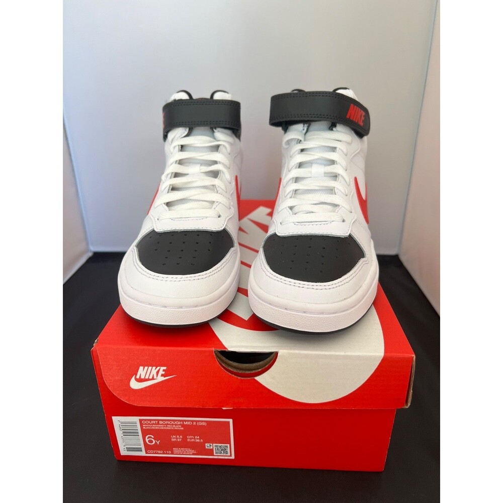 Nike Court Borough Mid 2 Big Kids White Black & Red Sneakers Size 6Y CD7782-110 - Picture 5 of 6